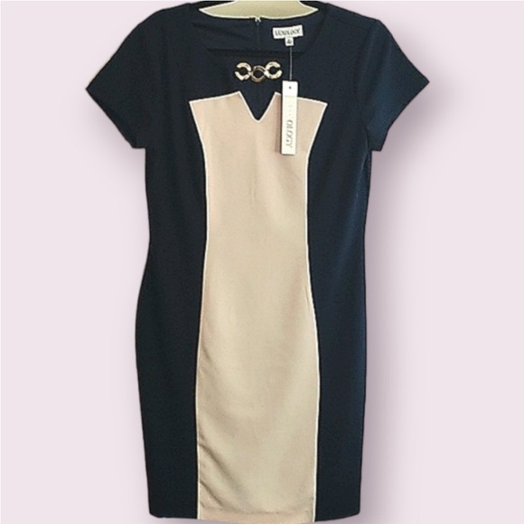 Luxology Dresses & Skirts - Luxology Dress Size Small Sheath Career Navy Blue White Nautical